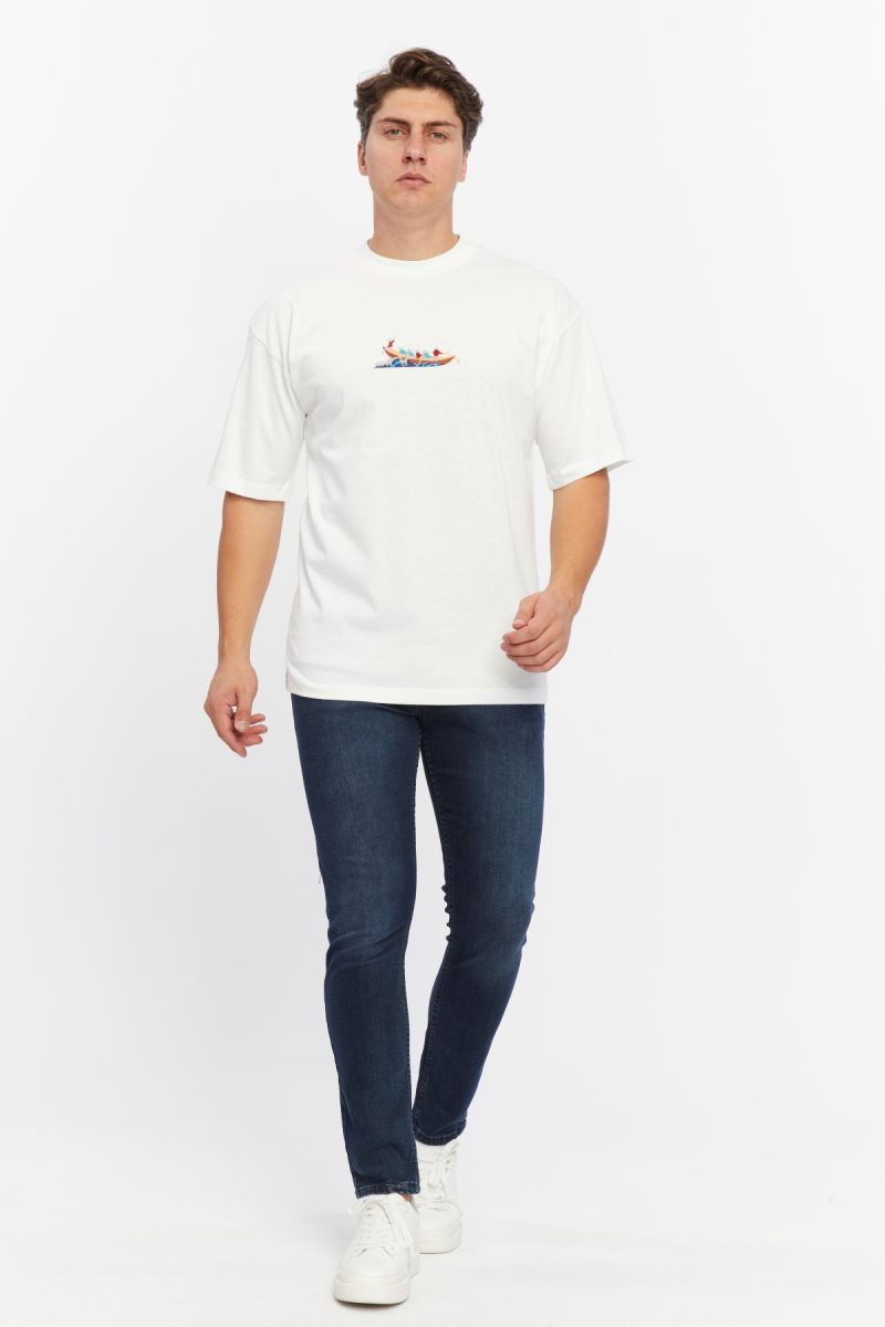 Erkek Beyaz Kayık T-Shirt - Image 6