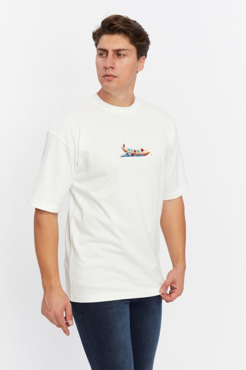 Erkek Beyaz Kayık T-Shirt - Image 2