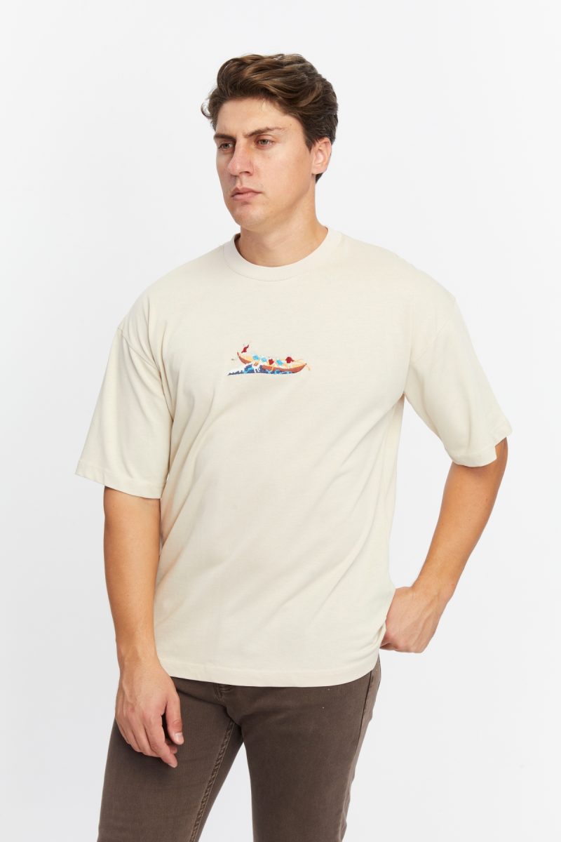 Erkek Bej Kayık T-Shirt - Image 3